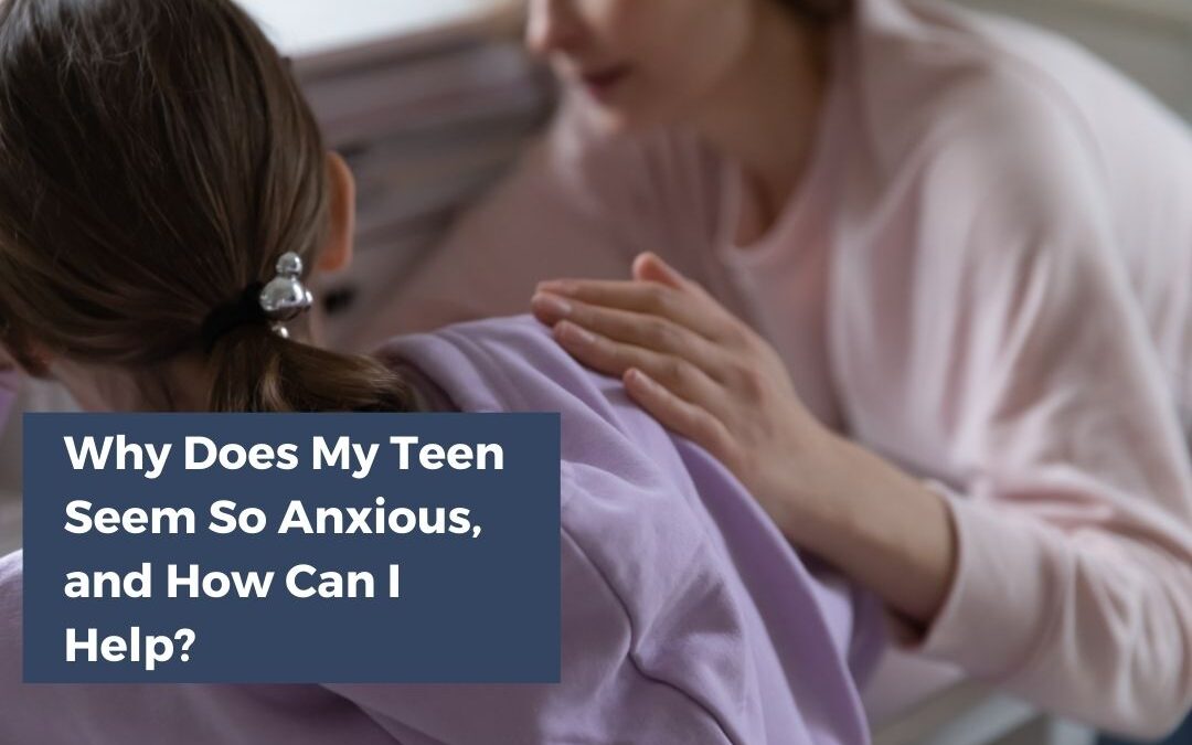 Teen sitting on a sofa looking thoughtful, supported by a parent offering a comforting presence